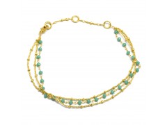 Brass Gold Plated Aqua Chalcedony Beads Gemstone Bracelets- A1B-140