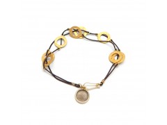 925 Sterling Silver Gold Plated Metal Round Finding Smoky Gemstone With Brown Leather Bracelets- A1B-1441