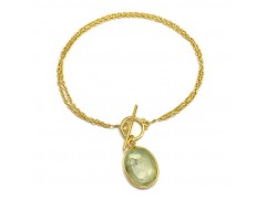 Brass Gold Plated Amethyst, Prehnite Gemstone Chain Bracelets- A1B-2033