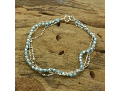 925 Sterling Silver Silver Plated Metal Beads, Chain With Blue Thread Bracelets- A1B-282