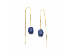 925 Sterling Silver Gold Plated Lapis Gemstone Dangle Earrings- A1E-394