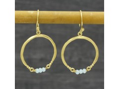925 Sterling Silver Gold Plated Aqua Chalcedony Gemstone Dangle Earrings- A1E-4831