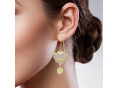 925 Sterling Silver Gold Plated Emerald, Pearl, Aqua Chalcedony, Rose Quartz Gemstone Dangle Earrings- A1E-492