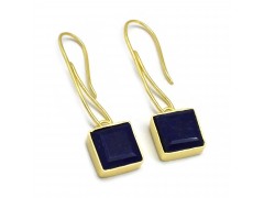 925 Sterling Silver Gold Plated Lapis Lazuli Gemstone Dangle Earrings- A1E-5653