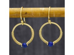 925 Sterling Silver Gold Plated Lapis Lazuli Gemstone Dangle Earrings- A1E-859