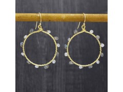 925 Sterling Silver Gold Plated Labradorite, Rainbow Gemstone Dangle Earrings- A1E-9358