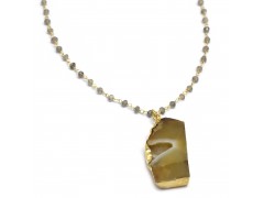 925 Sterling Silver Gold Plated Labradorite, Druzy Gemstone Pendant Necklaces- A1N-2112