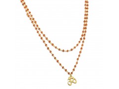 925 Sterling Silver Gold Plated Carnelian Gemstone With OM Charms Pendant Necklaces- A1N-5489