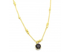 925 Sterling Silver Gold Plated Garnet Gemstone With Metal Beads Pendant Necklaces- A1N-5964