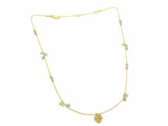 925 Sterling Silver Gold Plated Amazonite, Pearl Gemstone With Flower Pendant Necklaces- A1N-8689