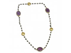925 Sterling Silver Gold Plated Amethyst, Pyrite Gemstone With Round Metal Finding Necklaces- A1N-9008