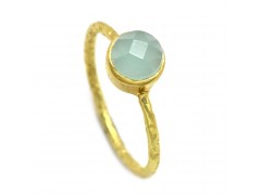 925 Sterling Silver Gold Plated Aqua Chalcedony Gemstone Rings- A1R-108