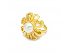 925 Sterling Silver Gold Plated Pearl gemstone Rings- A1R-1126