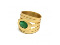 925 Sterling Silver Gold Plated Green Onyx Gemstone Rings- A1R-251