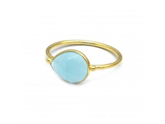 925 Sterling Silver Gold Plated Aqua Chalcedony Gemstone Rings- A1R-90140