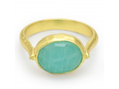 925 Sterling Silver Gold Plated Amazonite Gemstone Rings- A1R-9490