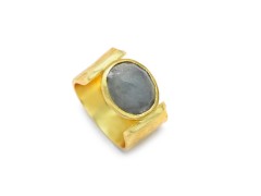 925 Sterling Silver Gold Plated Aquamarine Gemstone Rings- A1R-9840